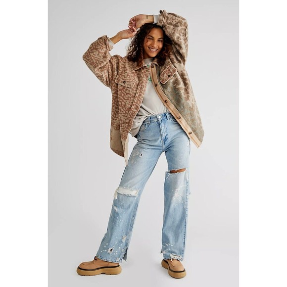 Free People Printed Ruby Jacket Tea Combo Medium EUC RARE Shirt Shacket Boho - Picture 3 of 9